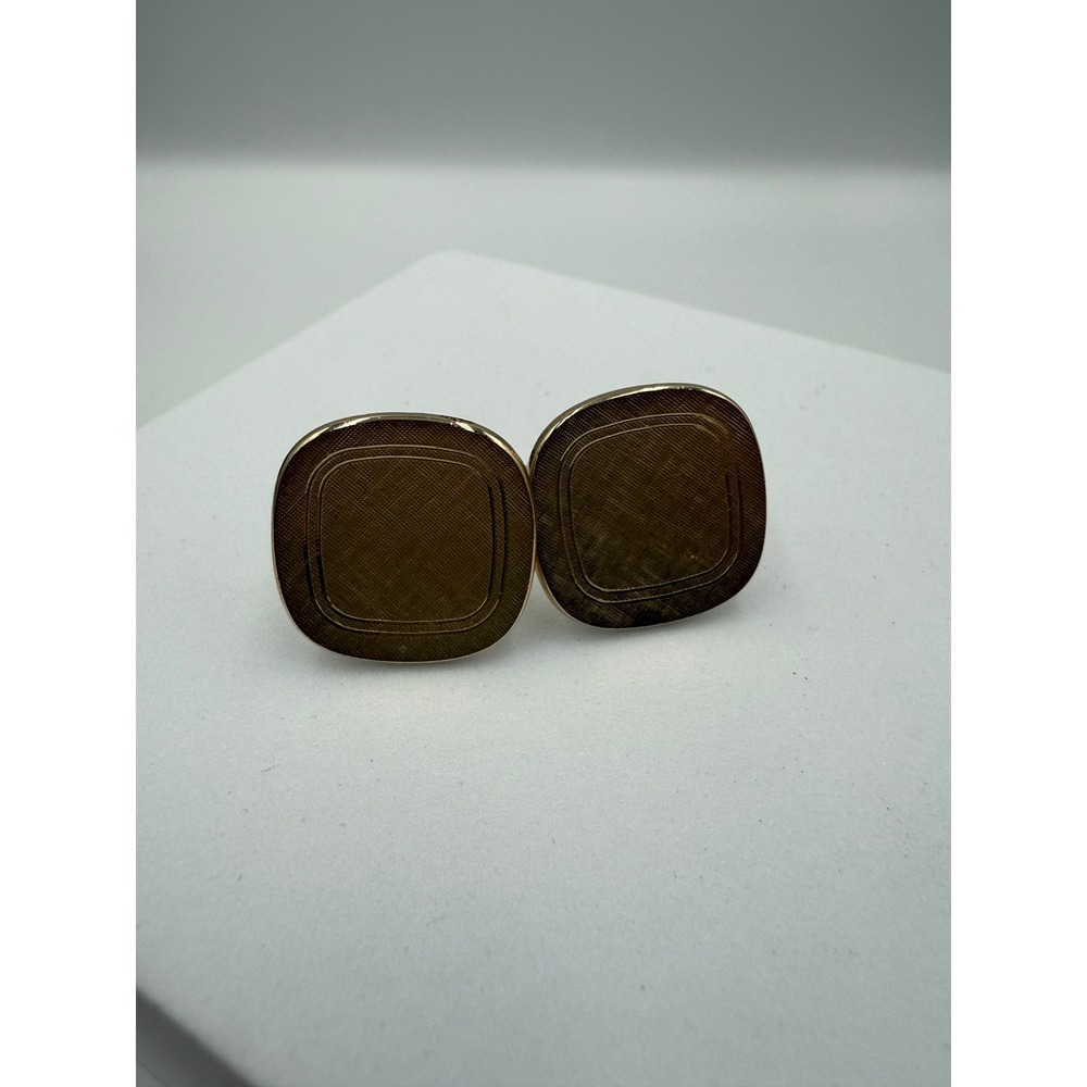 Vintage Gold Tone Textured Crosshatch Square Cufflinks Formal Mens Jewelry